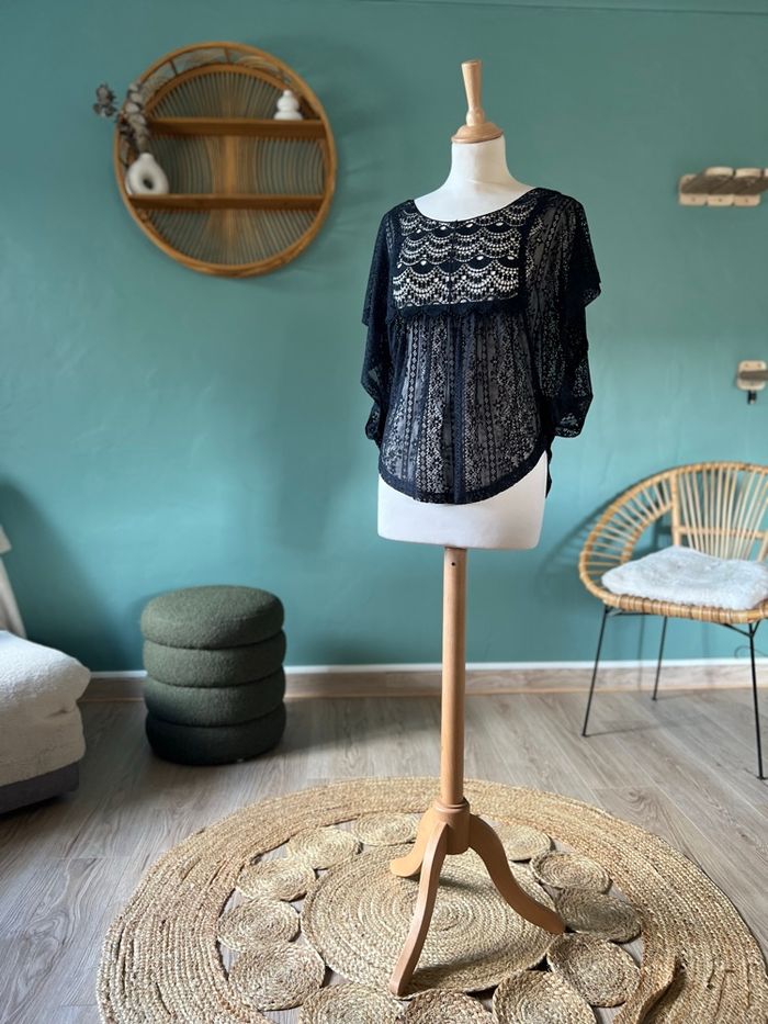 Top Blouse Dentelle Noire Pimkie Manches Chauve-Souris - photo numéro 4