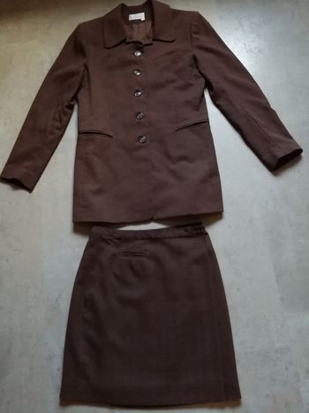 Tailleur jupe et veste à carreaux marron Taille1-36-38 Camaïeu