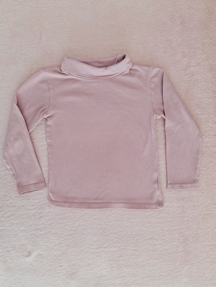 T-shirt 3 ans manches longues col montant, détail strass, rose
