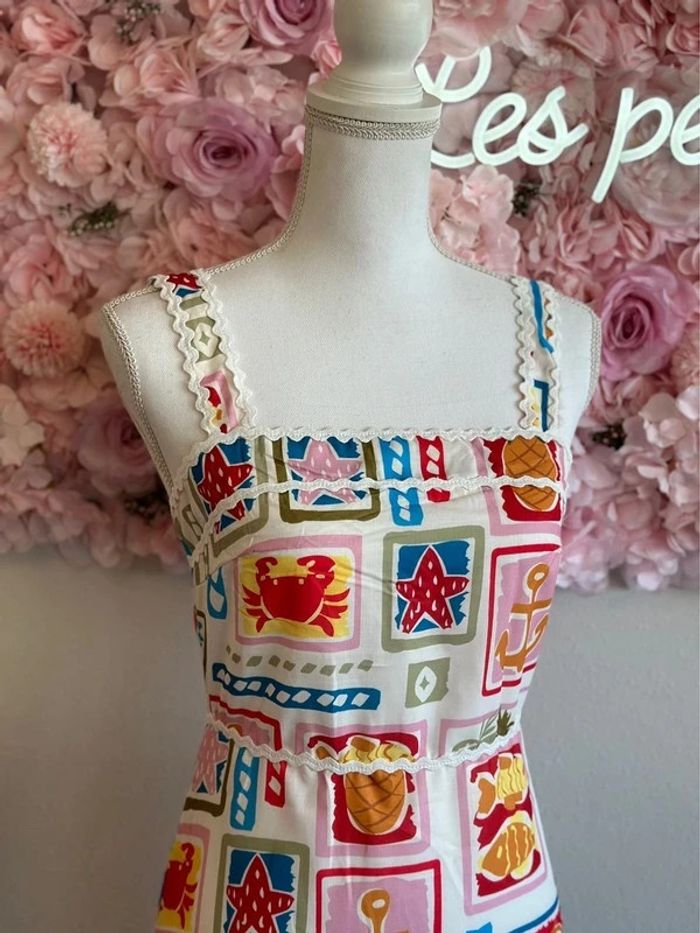 Belle robe longue d’été en lin à motifs colorés de plage taille S - photo numéro 4