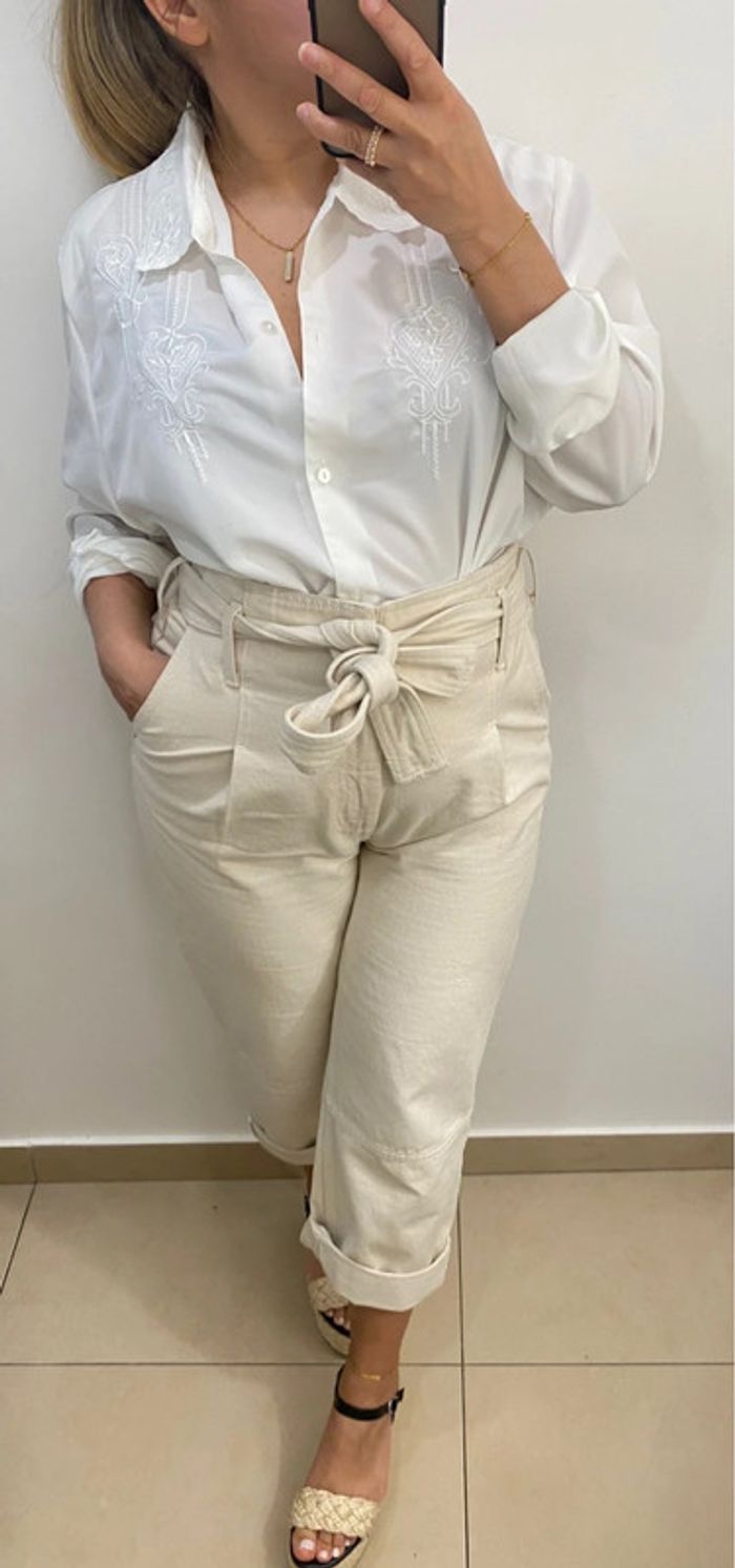 Chemise chic blanche vintage  avec broderie taille 46 - photo numéro 3