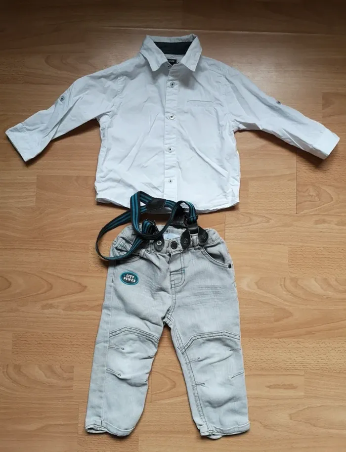 Ensemble jean gris chemise blanche 18 mois - photo numéro 2