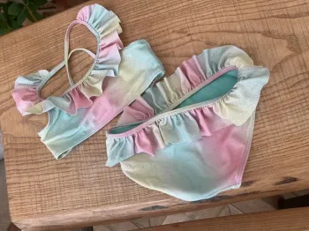 Maillot de bain bikini 2 pièces H&M 3-4 ans 3 4 sirène arc en ciel pastel à paillettes
