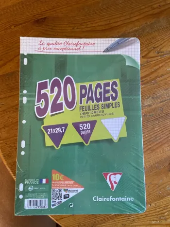 Paquet de feuilles simples perforées