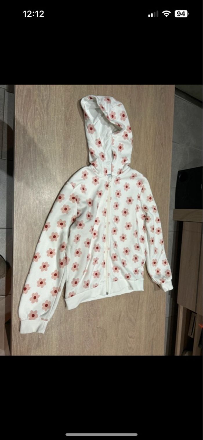 Veste à zip chaude à capuche blanche marguerite rouge 10 ans - photo numéro 4