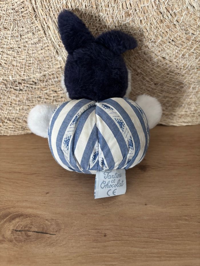 Doudou vintage lapin boule bleu marine blanc tartine et chocolat - photo numéro 3