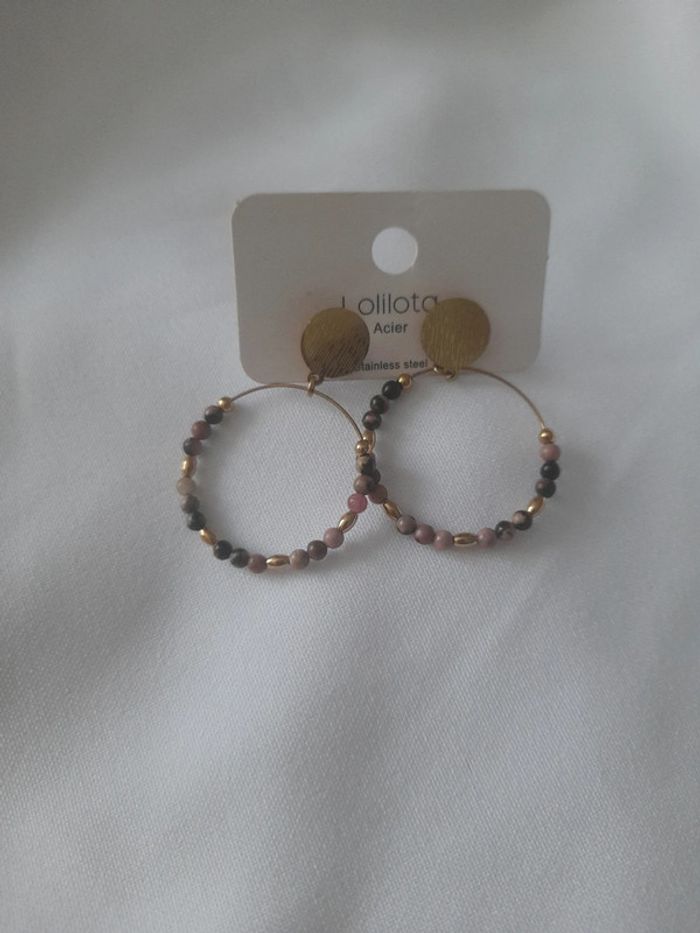 Créoles boucles d oreilles doré et rose neuf avec étiquette