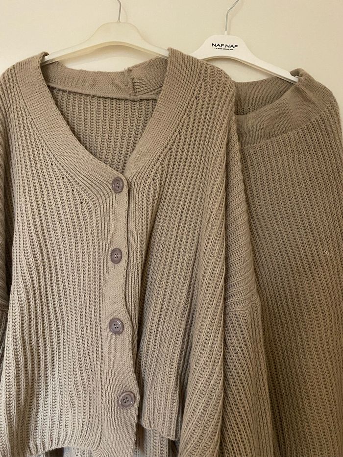 Ensemble en laine gilet pantalon - hiver marron beige taille m - photo numéro 2