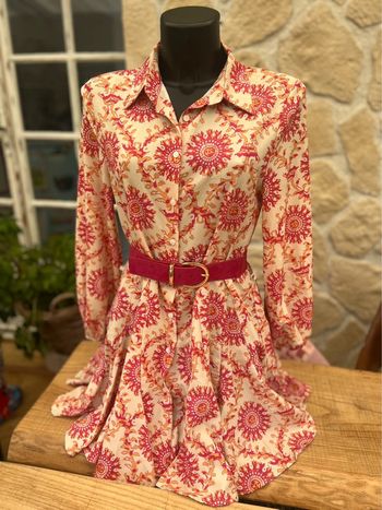 Robe femme crème et rose fushia taille M 38