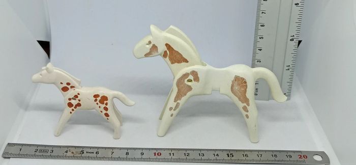 Cheval vintage blanc taches marron avec poulain playmobil - photo numéro 4