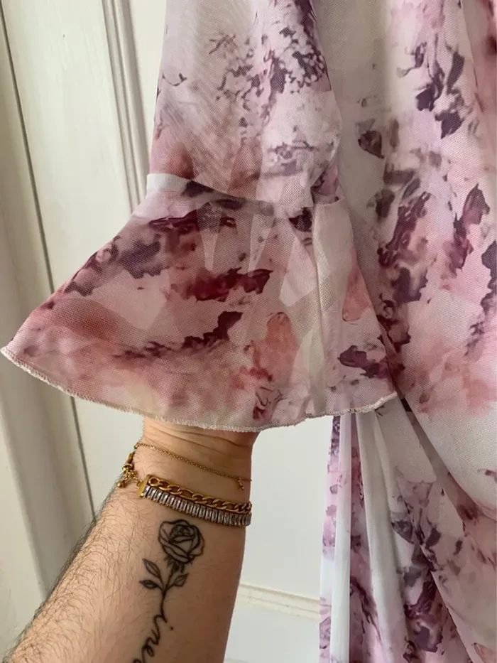 Robe à épaules dénudées style romantique blanc/rose femme - Taille 3XL Shein Curve - photo numéro 5