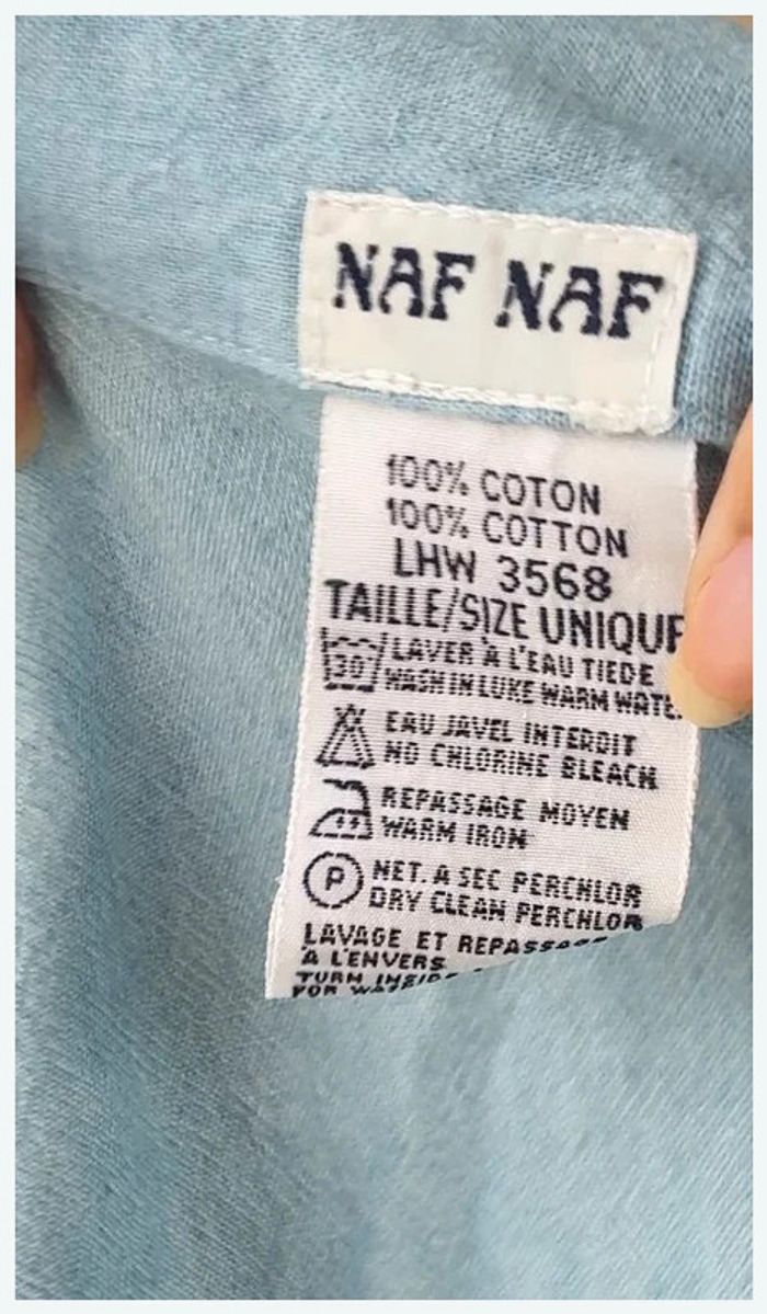 Chemise bleu ciel brodé Nafnaf taille unique très bon état - photo numéro 4