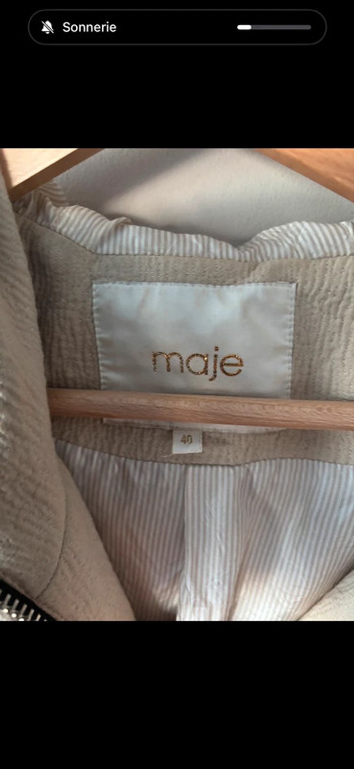 Magnifique manteau à capuche empiècements cuir Maje 40 - photo numéro 12