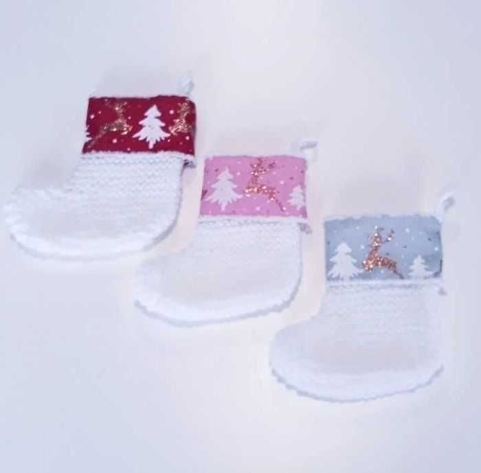 Décoration botte chaussette de noël au tricot (20 cm) cadeau noël enfant bébé premier noël personnalisable prénom - photo numéro 2