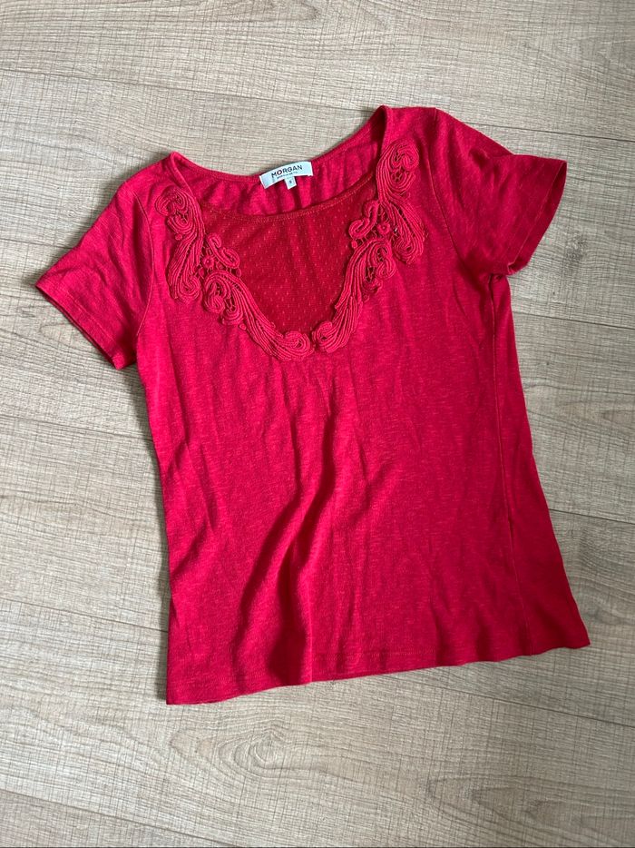Teeshirt rouge à manches courtes Morgan taille S bon état - photo numéro 7