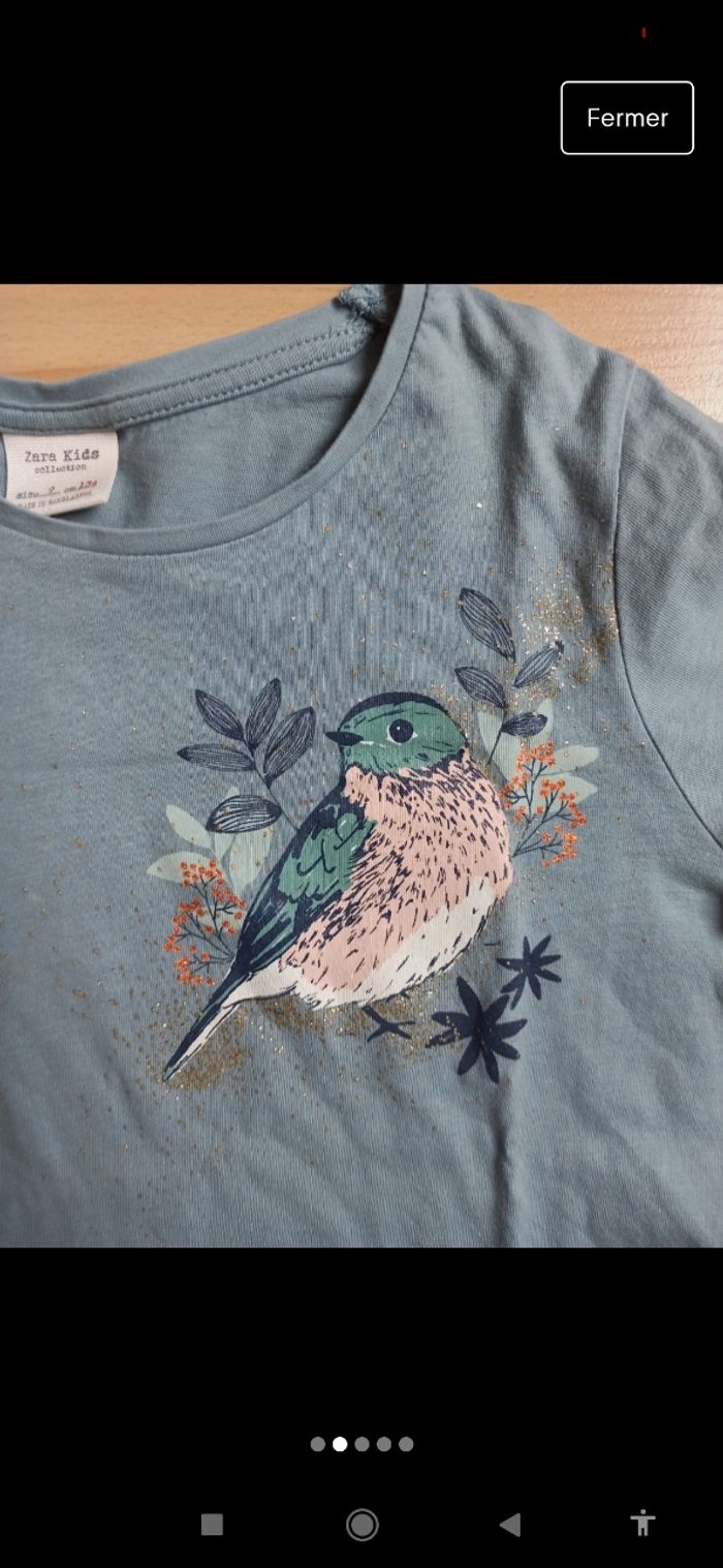 T-shirt manches longues bleu gris avec oiseau Zara kids 9 ans - photo numéro 2