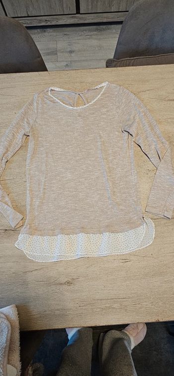 Pull léger avec bas de chemise, manches longues, beige, Camaieu, taille M