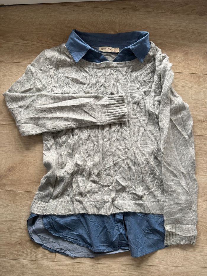 Pull 2-en-1 effet chemise en jean - Gris Chiné - Faded Glory - Taille M