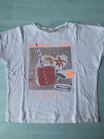 T shirt blanc avec strass rosés Garcia 6/7 ans
