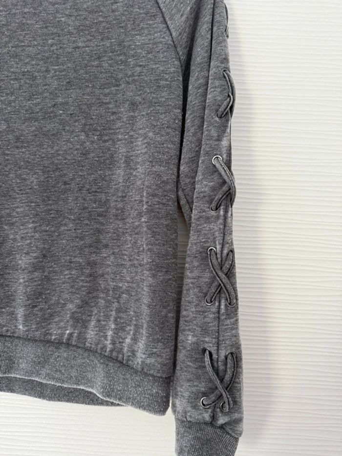 Pull d'hiver sweat gris foncé avec noeuds col rond à manches longues - photo numéro 4