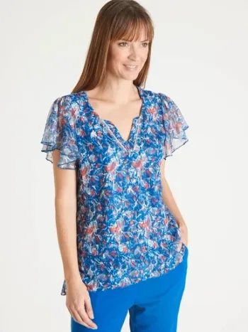 Tee-shirt en maille dentelle - imprimé bleu - taille 46/48 - Daxon