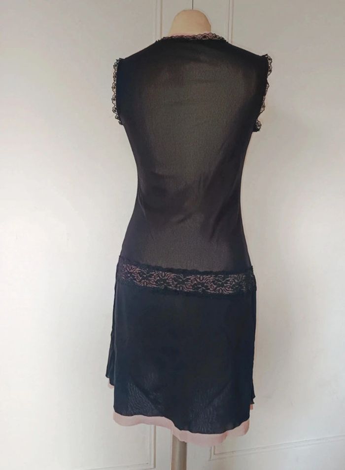 💗 nuisette noir dentelle sequin voile transparente et rose taille m 38 l 40 vintage authentique - photo numéro 4