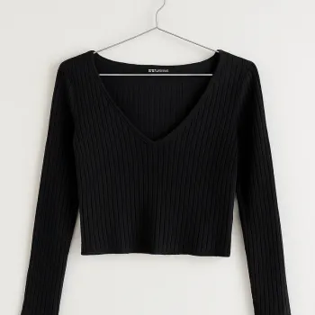 Crop top noir côtelé – Taille L – SHEIN - 3€