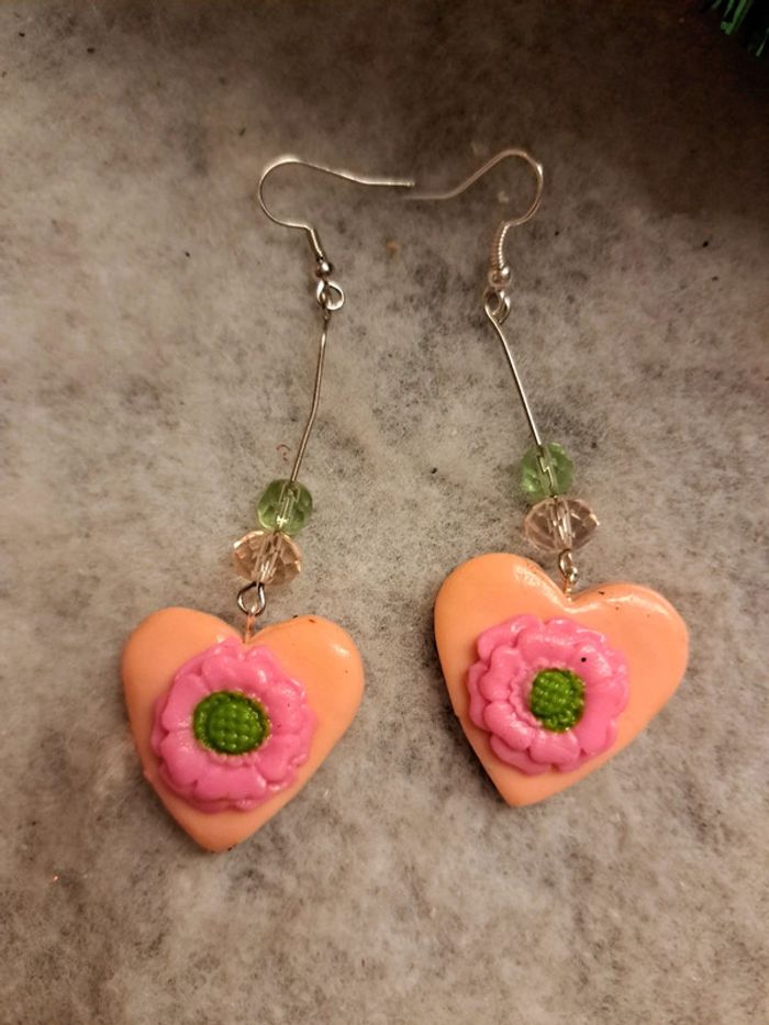 Boucles d'oreilles saumon rose vert - photo numéro 5