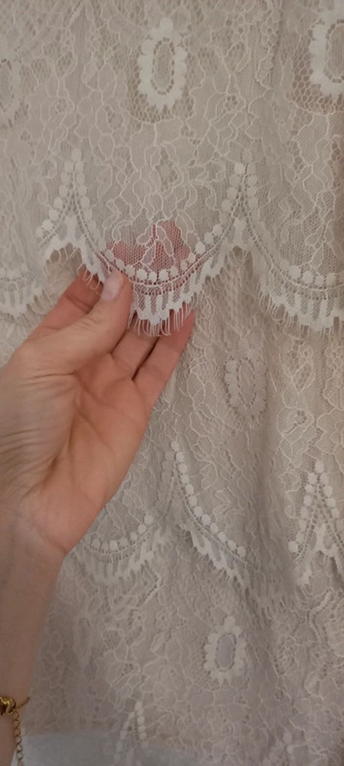 Top en dentelle beige rose poudrée - photo numéro 4