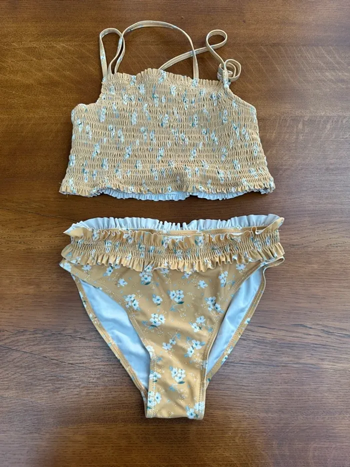 Maillot de bain fille 2 pièces 12 ans jaune fleuri - photo numéro 3