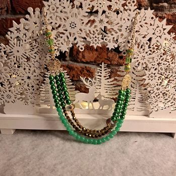 Collier chic vert doré et bronze multi rang