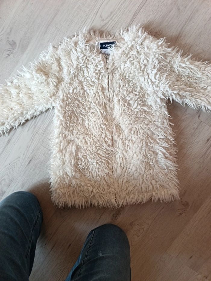 Veste Gilet 8 ans écru crème ille effet poilu fermeture éclair - photo numéro 7