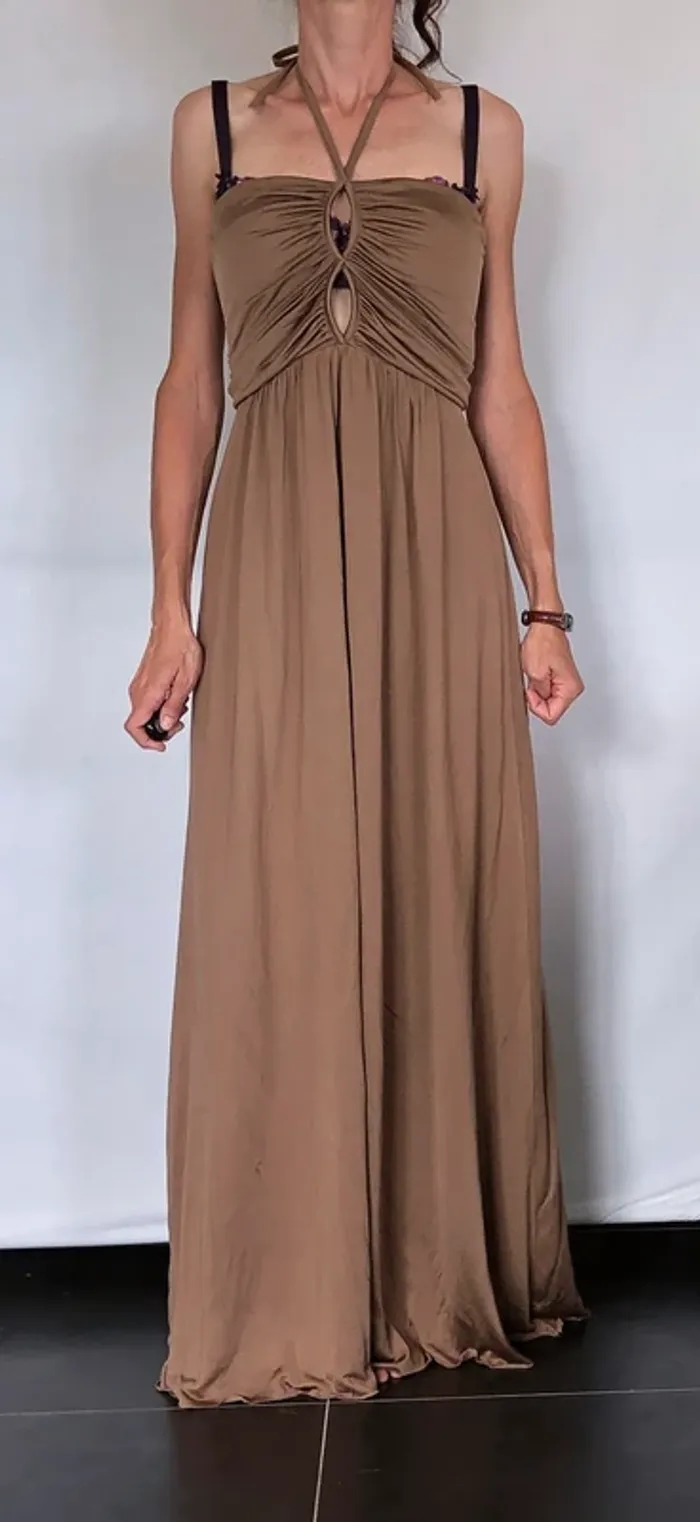 Robe bustier maxi couleur bronze taille 38 Pianoforte di Max Mara très bon état - photo numéro 2