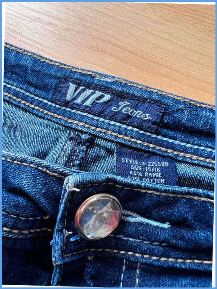 Short en jean vintage Femme Bleu marine brodé strass – Taille M/L L - photo numéro 12