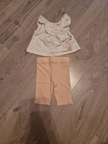 Ensemble 2 pièces bébé fille été débardeur legging blanc rose  T1mois TBE  orchestra