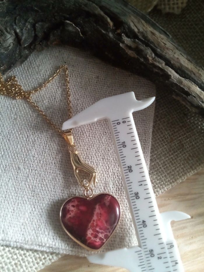 Collier pendentif coeur en pierre de jaspe impérial - photo numéro 2