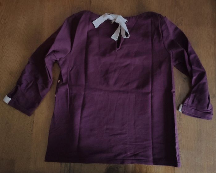 Pull femme manches trois quart Grain de malice violet et pois dorés - photo numéro 2
