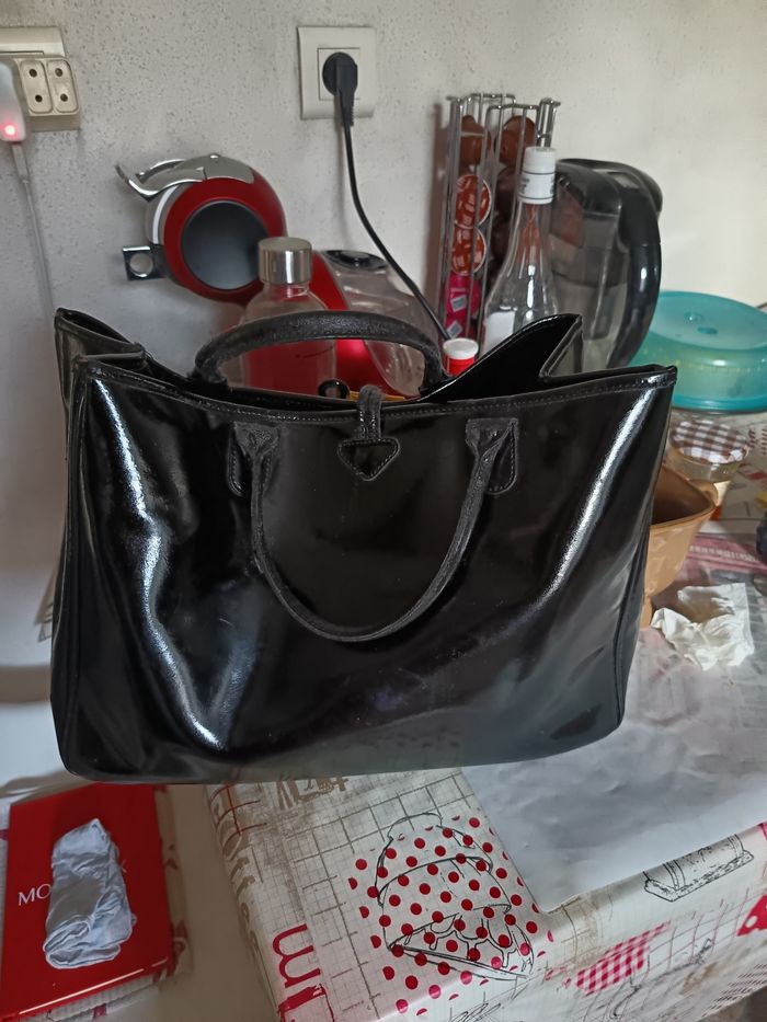 Sac Longchamp roseau noir vernis grande dimension - photo numéro 5