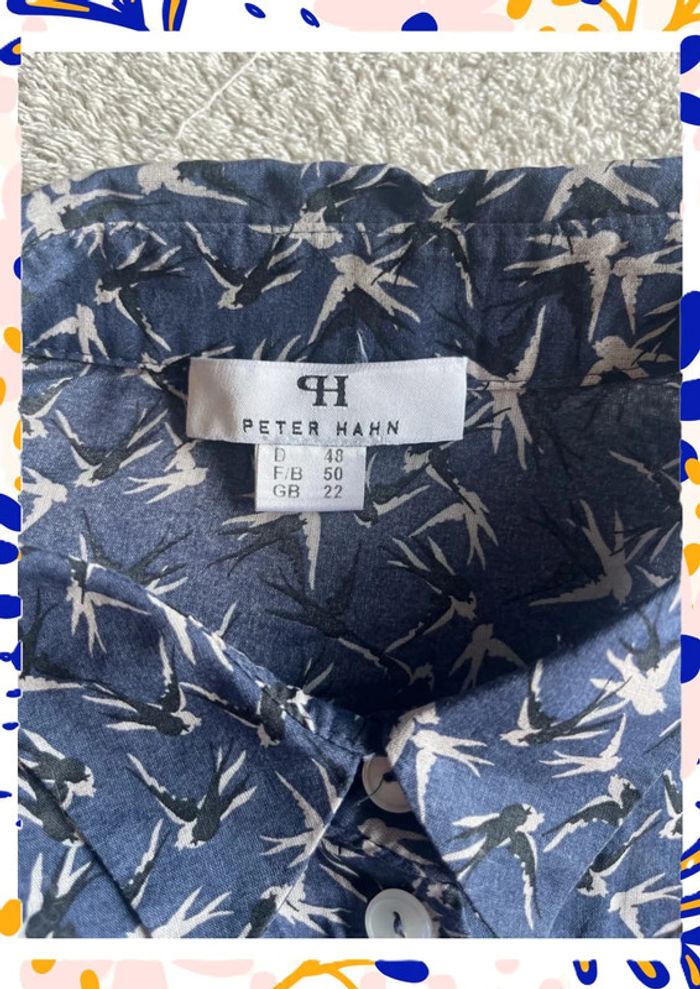 Chemise transparente oiseaux Peter Hahn – T50, manches courtes bleu nuit - photo numéro 4