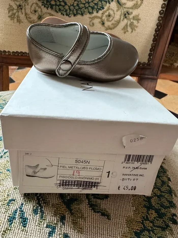 NEUF Babies chaussures ballerines bébé fille cuir Nanos Espagne argenté foncé 19 classique - photo numéro 6