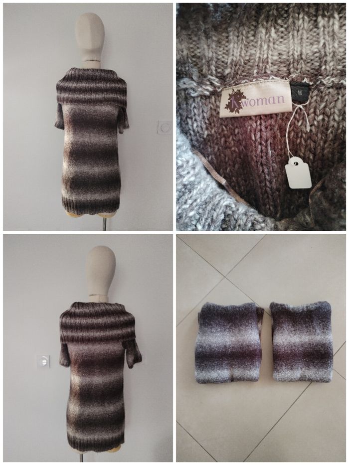 LOT 2 PULLS VIOLET/GRIS CHAUD A MANCHES LONGUES VINTAGE FEMME KIABI M NEUF