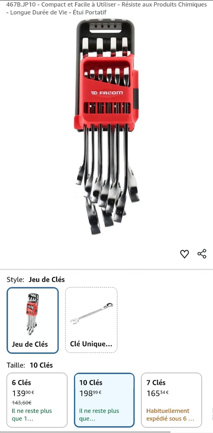 FACOM Jeu de 10 Clés Plates Mixtes Métrique à Cliquet 467BR.JP10PB avec Étui CK.467BJP10 - photo numéro 5