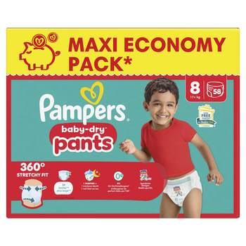 Pack couches Pampers Pants baby-dry Taille 8 - Maxi-Ecopack - carton de 58 couches