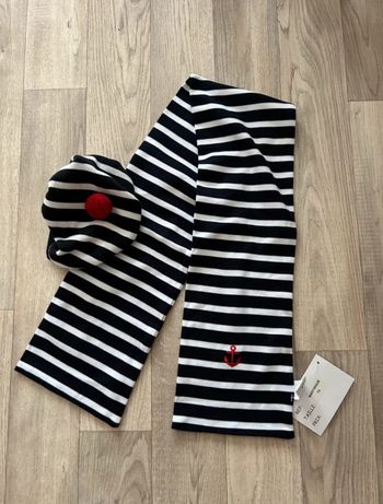 Écharpe et bonnet breton petit cœur à la mer