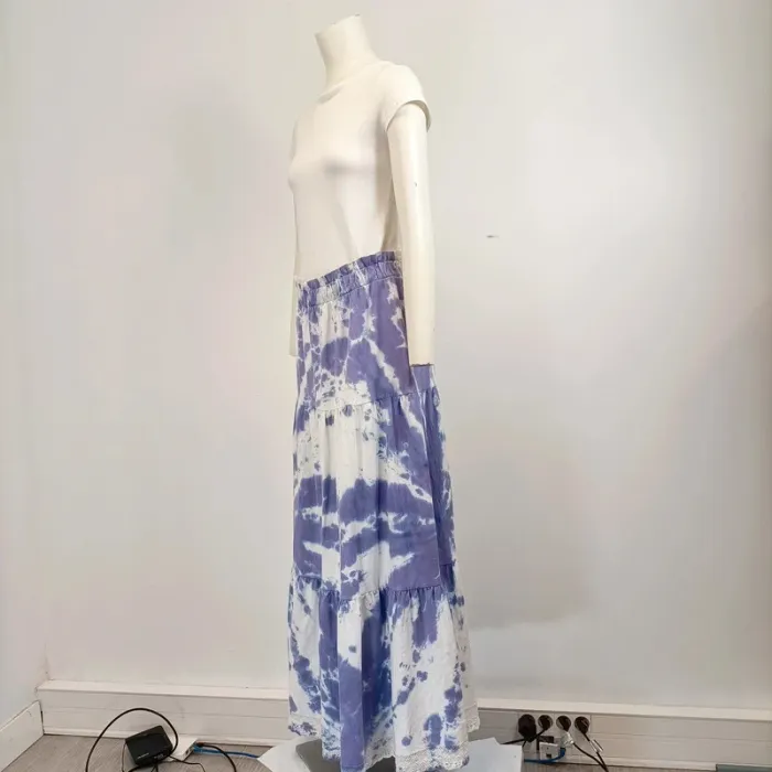 Jupe longue Blanche et Violette - Volants - CMT Atelier taille 40/42 tie and Dye A572 - photo numéro 2