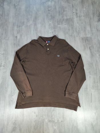 Polo Manches Longues Chaps Marron Logo Brodé Taille L Homme