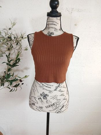 Crop top débardeur côtelé marron – Jennifer – Taille S/M
