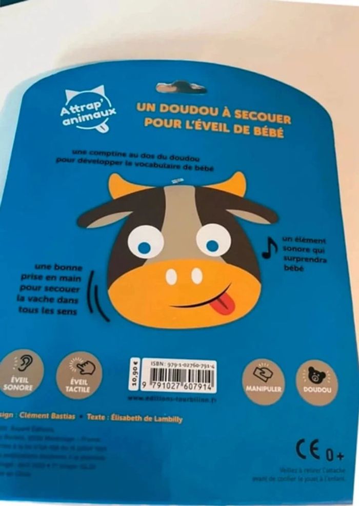 Doudou a grelot et comptine bébé ma petite vache - photo numéro 2