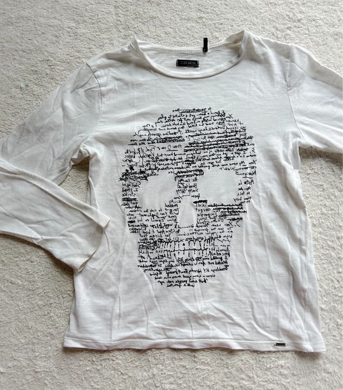T-shirt IKKS blanc ML tête mort 8 ans - photo numéro 2
