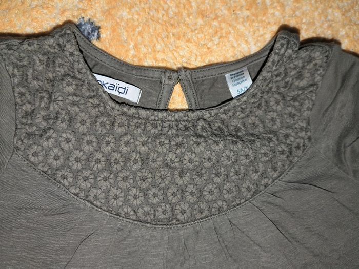 T-shirt manches longues gris Okaïdi broderie brodé 5 ans fille - photo numéro 2